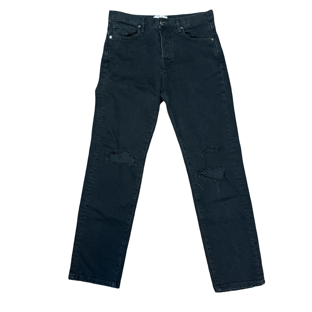 Free People We The Free Black‎ Distressed High Rise Straight Leg Jeans 26 Button